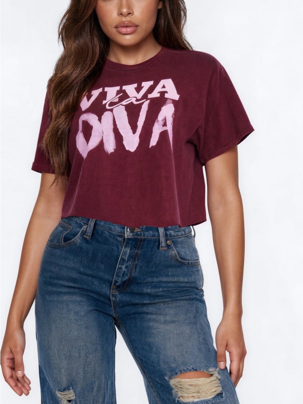 Fashion Nova Burgundy Cropped Viva La Diva Graphic Tee